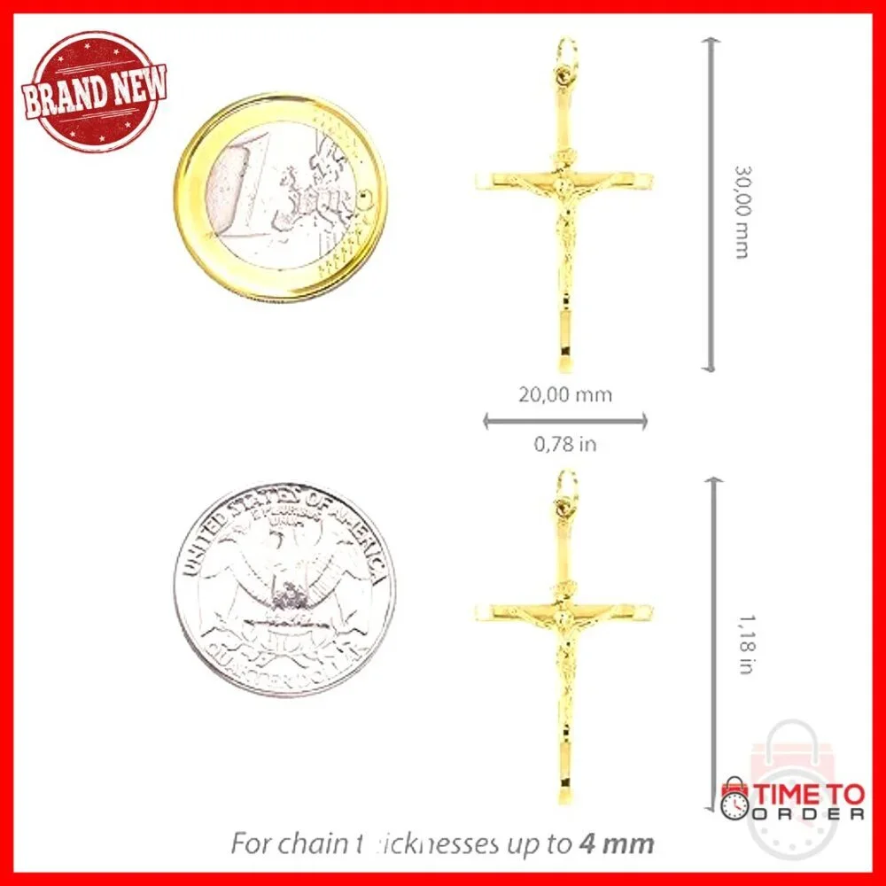 14k Gold Italian Crucifix Charm Pendant Fits 4mm Necklace